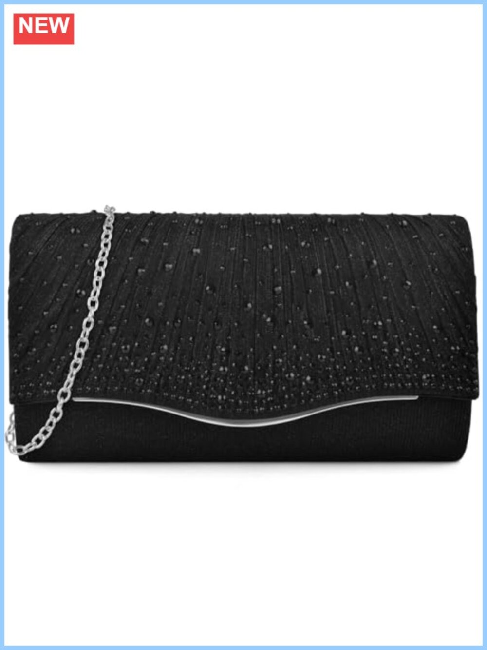 Satin Rhinestone Evening Clutch with Detachable Chain